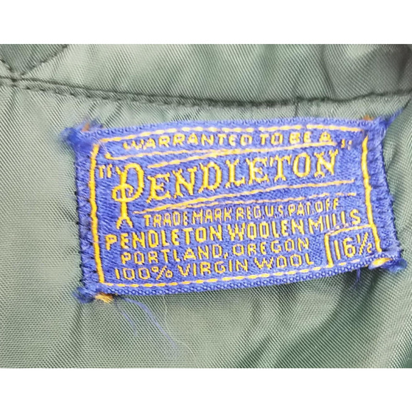 Vintage Pendleton Wool Plaid Shirt Jacket Green Black Size 16.5 - Picture 2 of 3